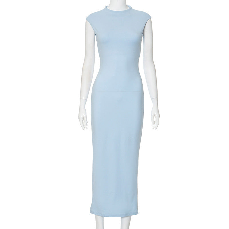 Damen figurbetontes Maxikleid mit elegantem Stehkragen Drune