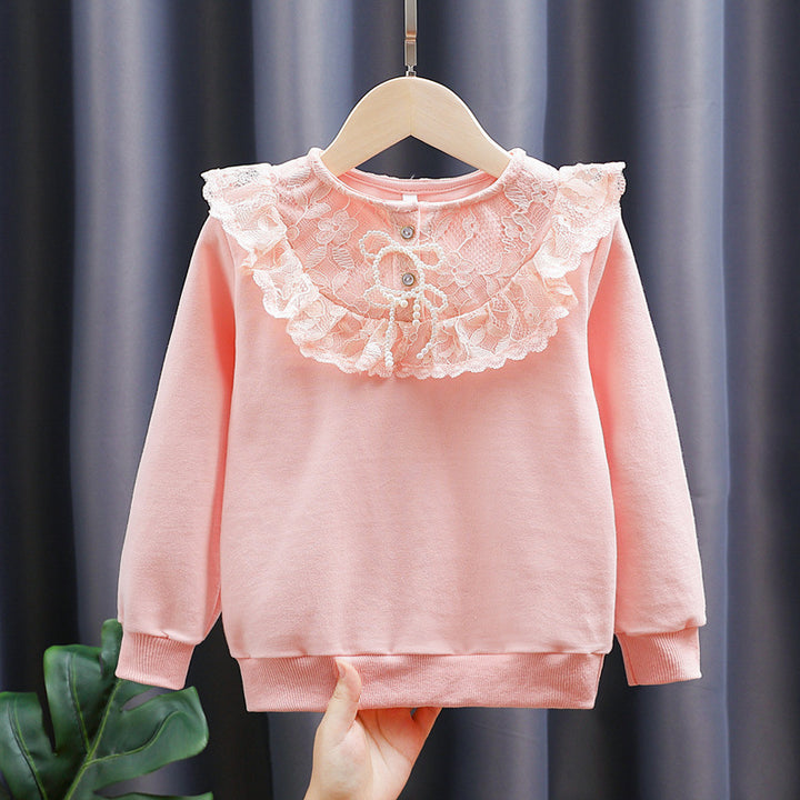 Mädchen Sweatshirt mit romantischem Spitzenkragen Drune