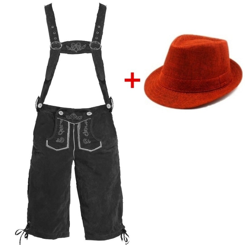 Herren nan traditionelle Trachtenlederhose mit verstellbaren Trägern und Trachtenhut Drune