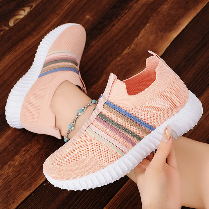 Damen nan leichte gestrickte Schlupfsneaker mit elastischen Zierbändern und stoßdämpfender EVA-Laufsohle Drune