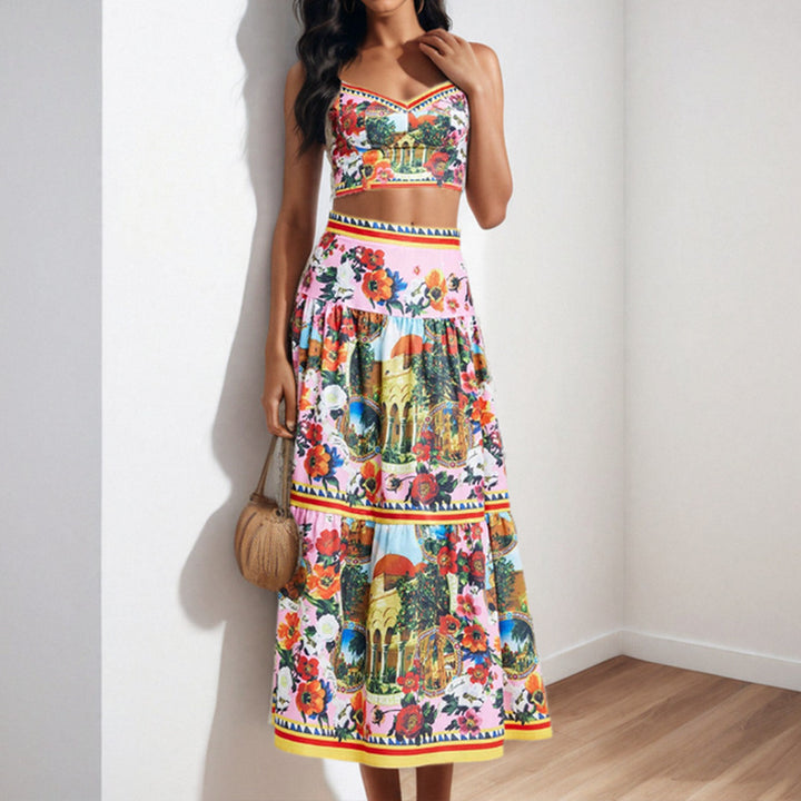 Damen Zweiteiliges Floral Set mit Spitze und Rüschendetails Drune