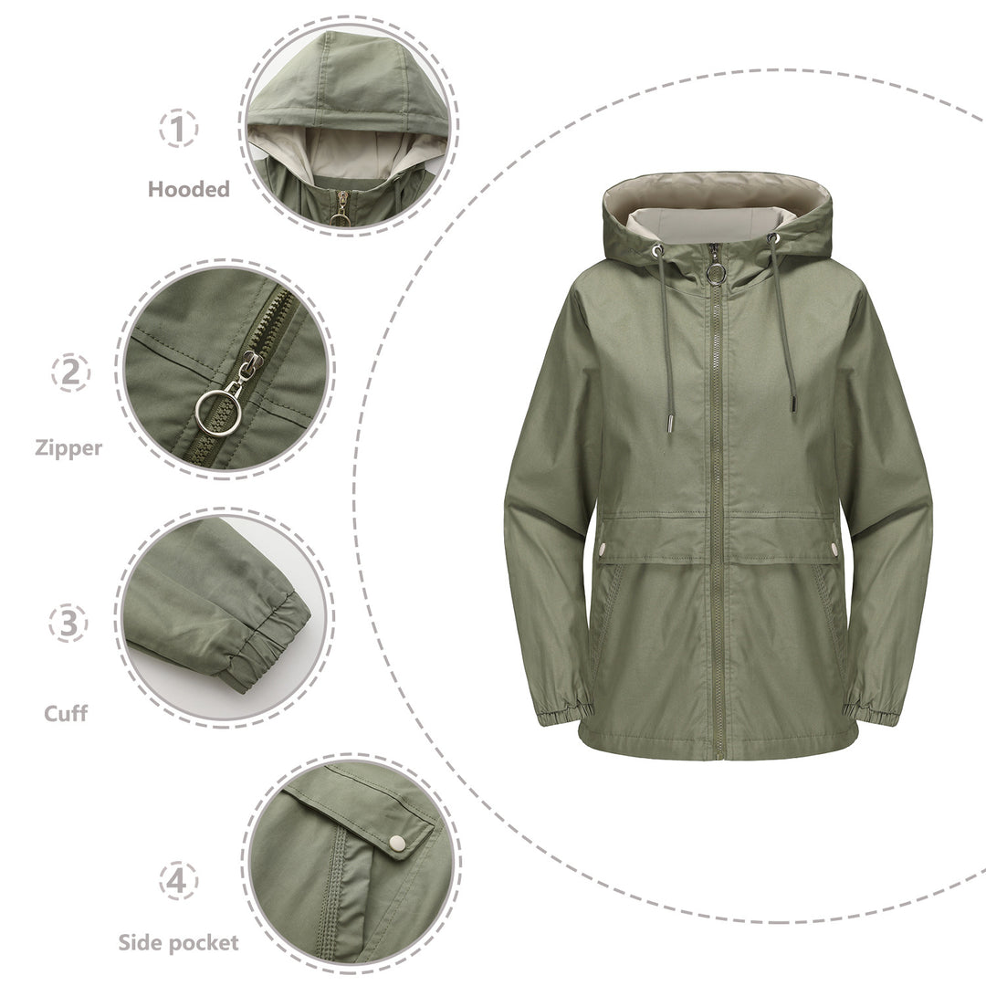 Damen nan leichter wasserabweisender Kapuzenparka mit Tunnelzug, Ringzipper und verdeckter Druckknopfleiste Drune
