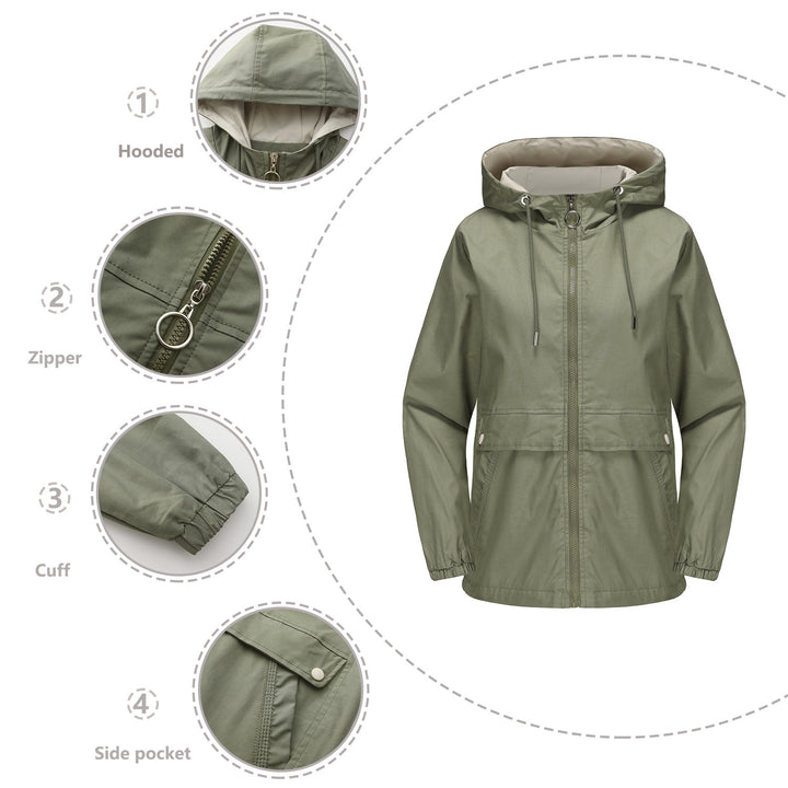 Damen nan leichter wasserabweisender Kapuzenparka mit Tunnelzug, Ringzipper und verdeckter Druckknopfleiste Drune