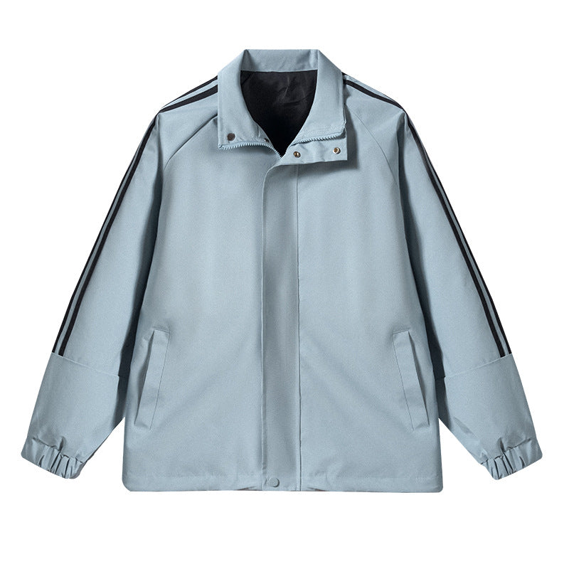 Herren Leichte Retro-Track-Übergangsjacke mit Stehkragen und Ärmelstreifen Drune