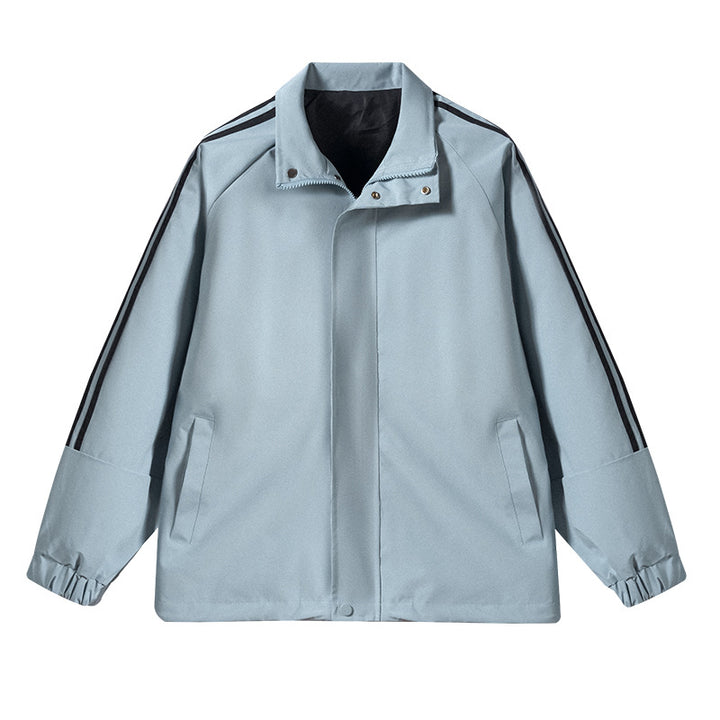 Herren Leichte Retro-Track-Übergangsjacke mit Stehkragen und Ärmelstreifen Drune