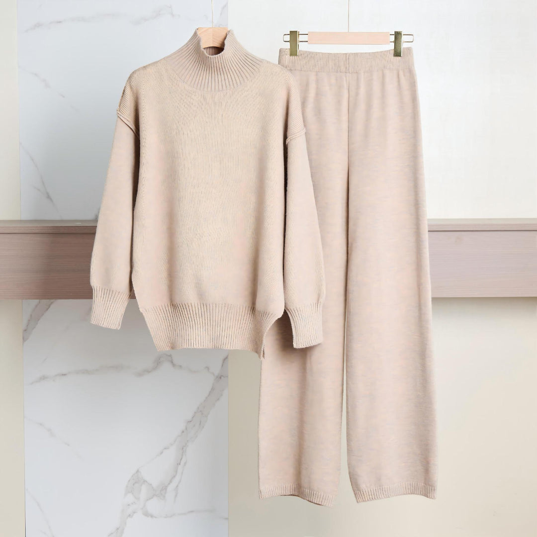 Damen Strick-Set mit hohem Kragen und weitem Schnitt Drune
