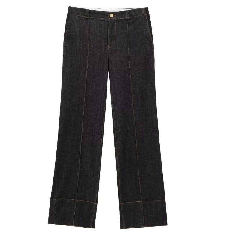 Damen 40+ hochtaillierte weite Denimhose mit Bügelfalte und Saumaufschlag Drune