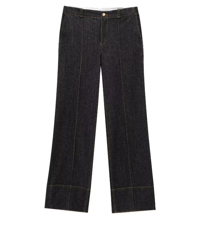 Damen 40+ hochtaillierte weite Denimhose mit Bügelfalte und Saumaufschlag Drune