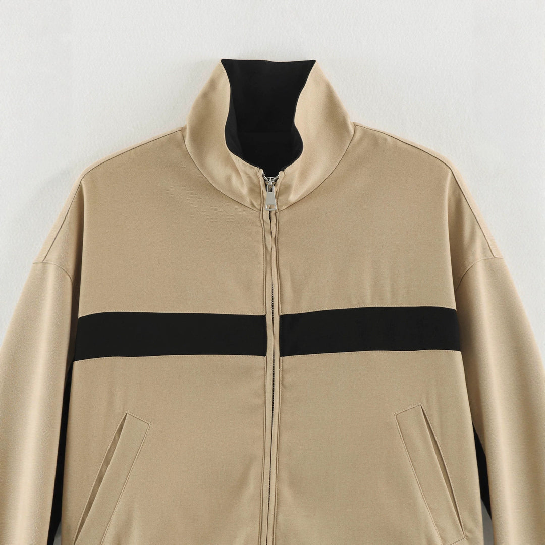 Damen Cropped Boxy-Trackjacke mit Stehkragen und Kontraststreifen Drune