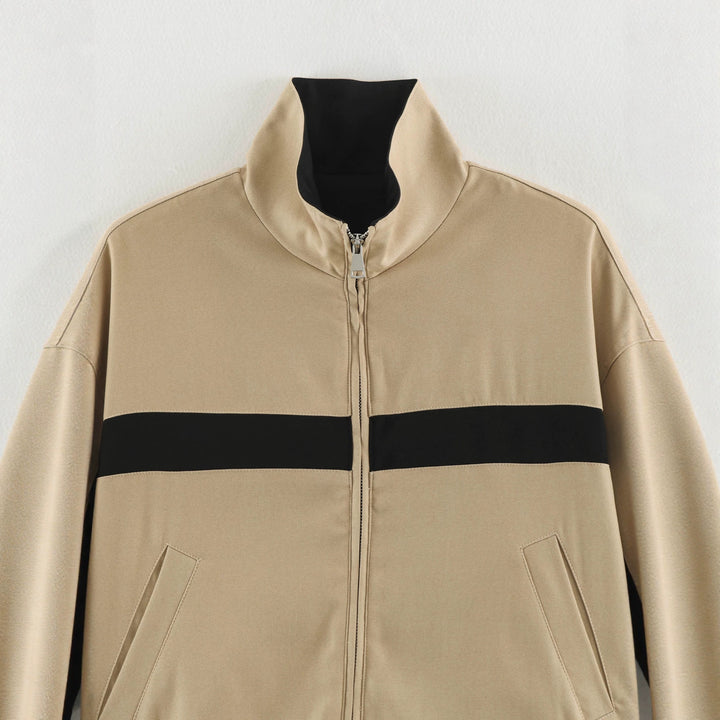 Damen Cropped Boxy-Trackjacke mit Stehkragen und Kontraststreifen Drune
