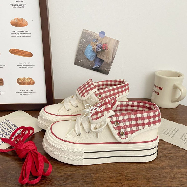 Damen Plateau-Sneaker mit abnehmbarem Kragen und modischen Karomustern Drune