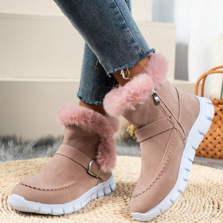 Damen Gefütterte Ankle-Boots aus Wildlederoptik mit Kunstfellkragen, seitlichem Reißverschluss und leichter Profilsohle Drune