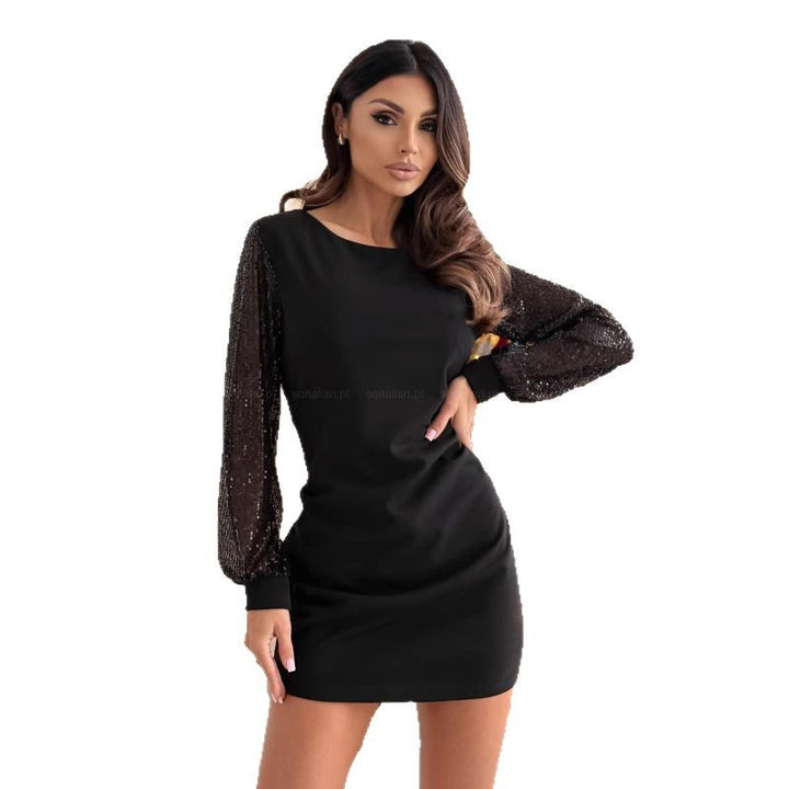 Damen Elegantes Kleid mit glitzernden Ärmeln Drune