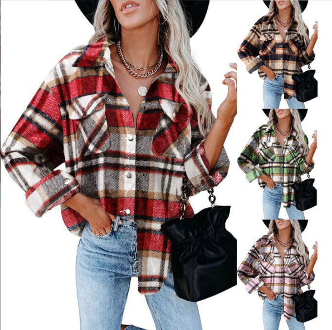 Damen Karierter Flanellhemdjacke mit übergroßem Schnitt Drune
