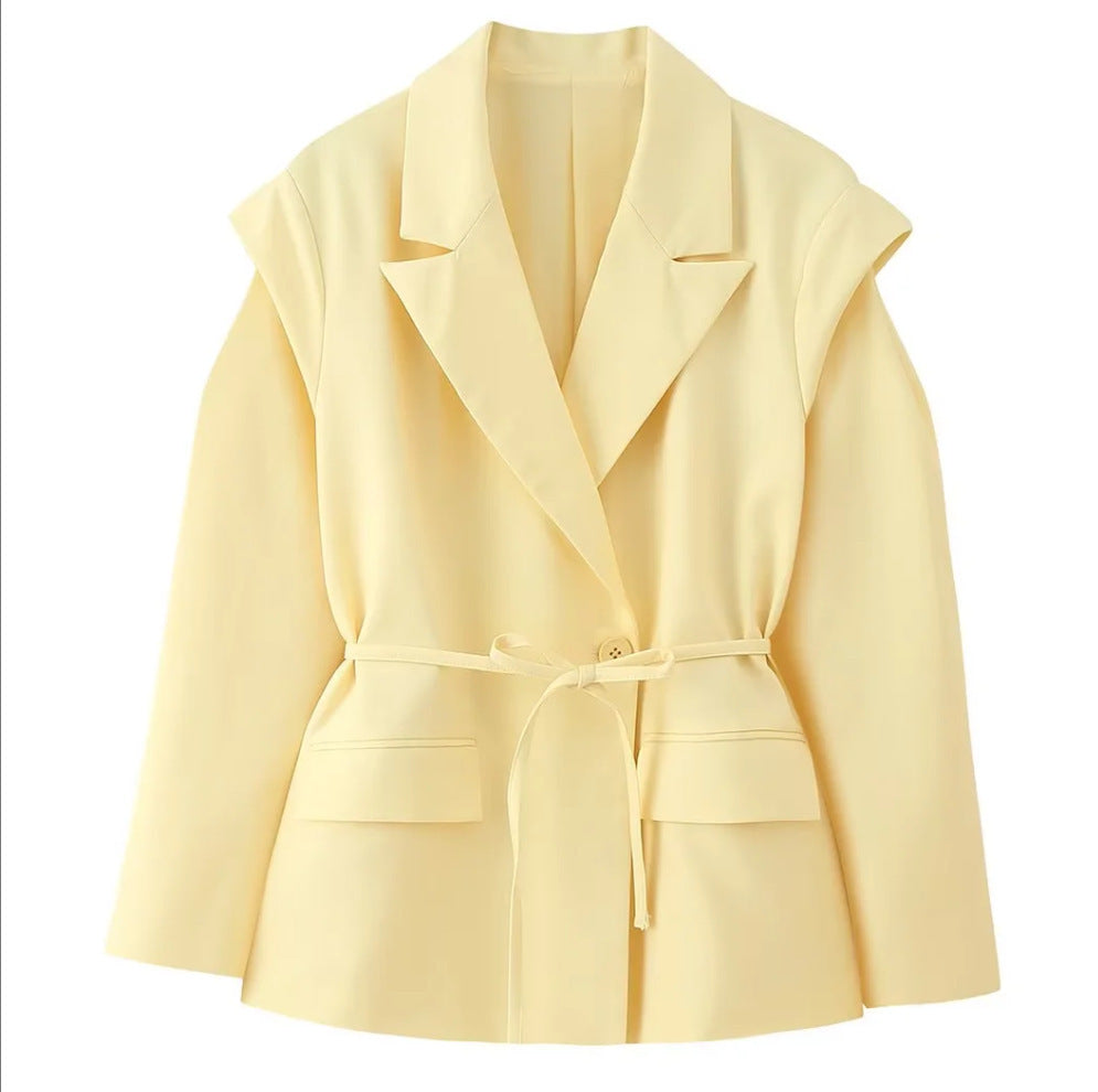 Damen elegante Blazerjacke mit tailliertem Schnitt und Bindegürtel Drune