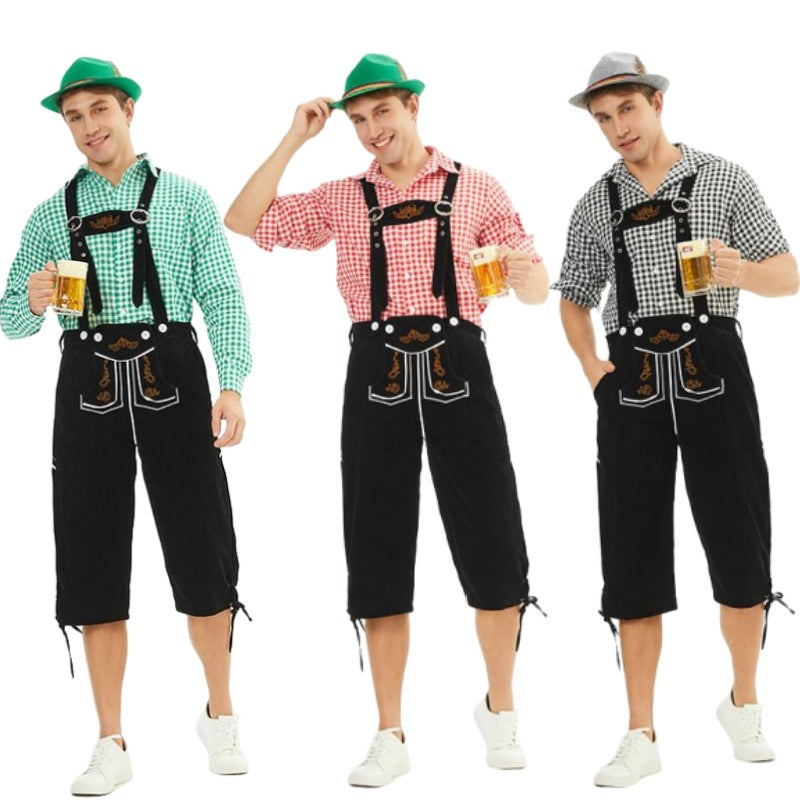 Herren nan moderne Samt-Trachtenkniebundhose mit dekorativer Stickerei und verstellbaren Trägern Drune