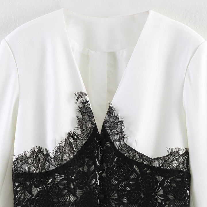 Damen Taillierter Blazer mit floraler Spitzenapplikation und V-Ausschnitt Drune