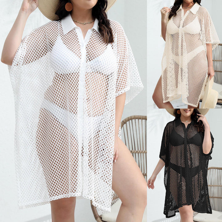 Damen transparenter Strandüberwurf aus Netzmaterial Drune