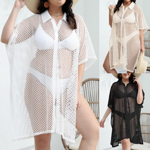 Damen transparenter Strandüberwurf aus Netzmaterial Drune