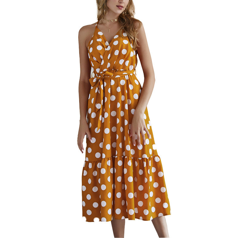 Damen Maxikleid mit Polka-Dots und Rüschen von Drune