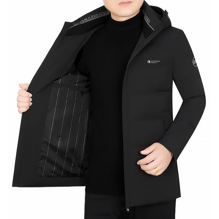 Herren Wattierter City-Mantel mit Kapuze, nahtlosem Minimaldesign und winddichter Performance-Außenhaut Drune