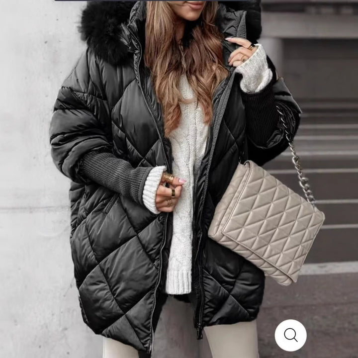 Damen nan weit geschnittener gesteppter Winterparka mit Kapuze Kunstpelzbesatz und Rippbündchen Drune