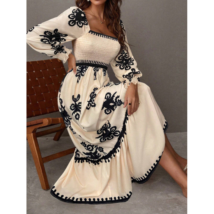 Damen Maxikleid mit Puffärmeln und elegantem Stickmuster Drune