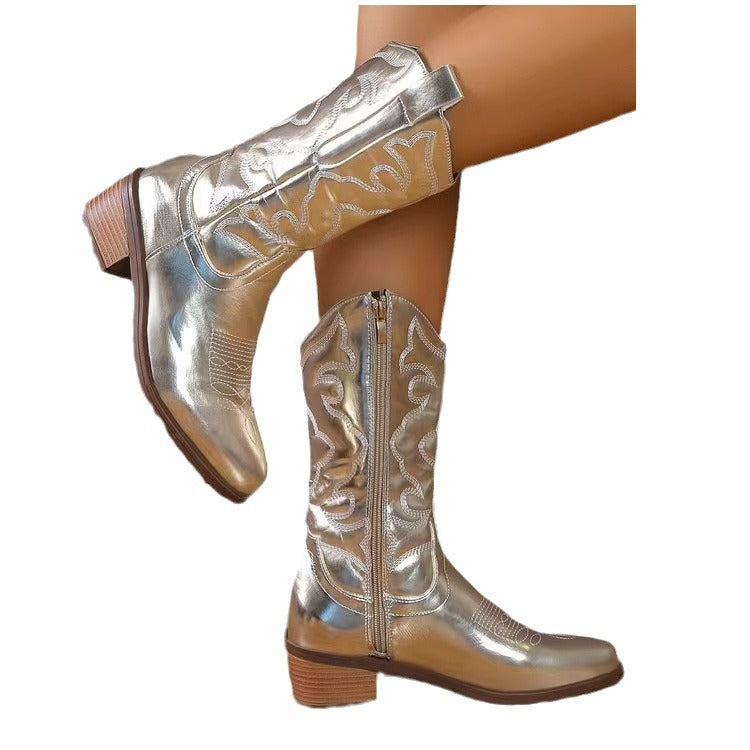 Damen nan Cowboystiefel mit mittelhohem Blockabsatz und seitlichem Reißverschluss Drune
