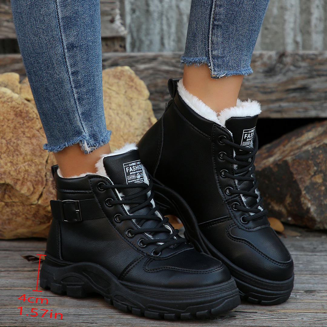 Damen Gefütterte Plateau-Ankleboots mit Kunstfellfutter und klobiger Lug-Sohle Drune