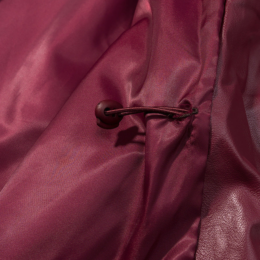 Damen nan lässige Kunstleder-Utilityjacke mit Stehkragen, aufgesetzten Pattentaschen und elastischen Bündchen Drune