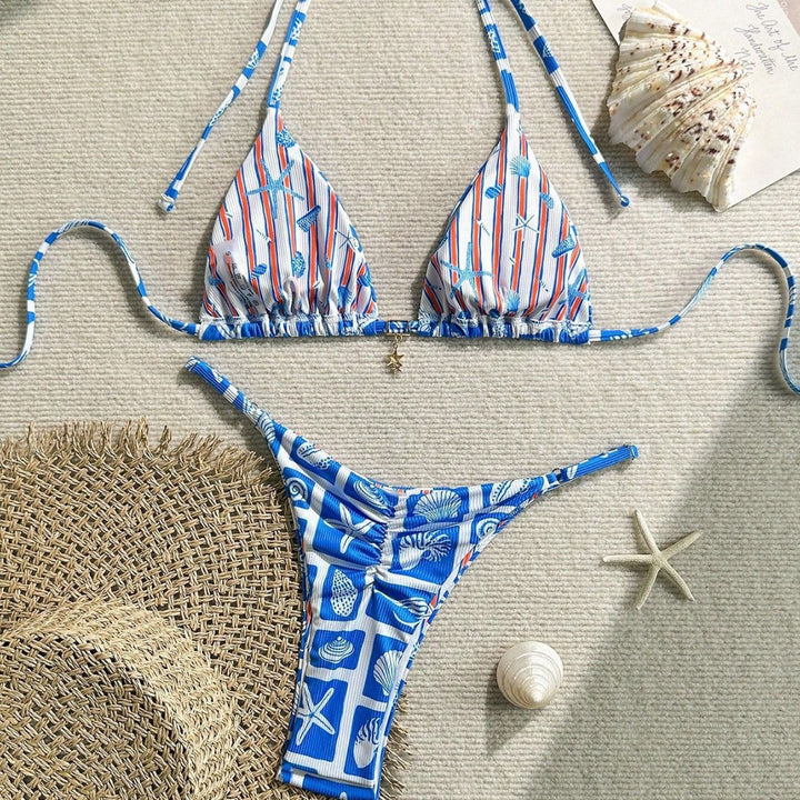 Damen Triangel-Bikini mit maritimem Muster Drune