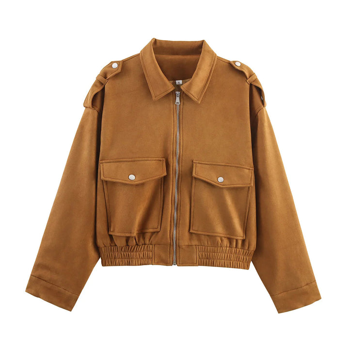 Damen nan cropped Utility-Jacke mit Schulterklappen, aufgesetzten Pattentaschen und elastischem Saum Drune