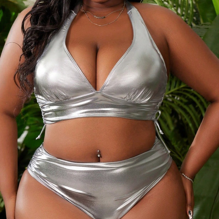 Damen Metallic Bikini mit hochgeschnittenem Höschen Drune