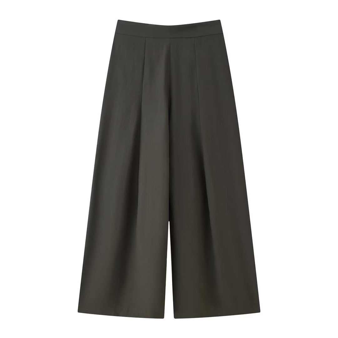 Damen 400+ weite Culotte‑Hose mit hoher Taille, verdeckter Knopfblende und vorderen Überlappungs‑Schlitzen Drune