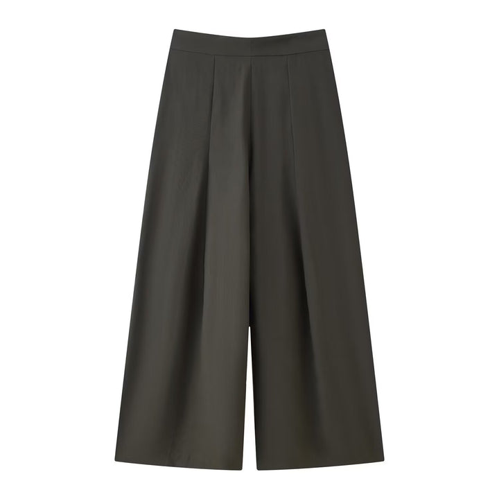 Damen 400+ weite Culotte‑Hose mit hoher Taille, verdeckter Knopfblende und vorderen Überlappungs‑Schlitzen Drune