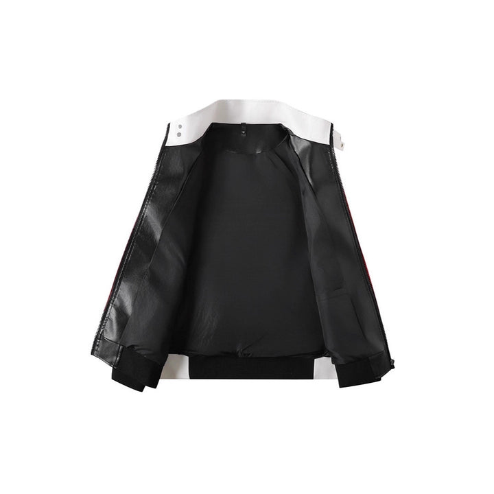 Herren Retro-inspirierte Lederimitat-Blockjacke mit Stehkragen und Reißverschluss Drune