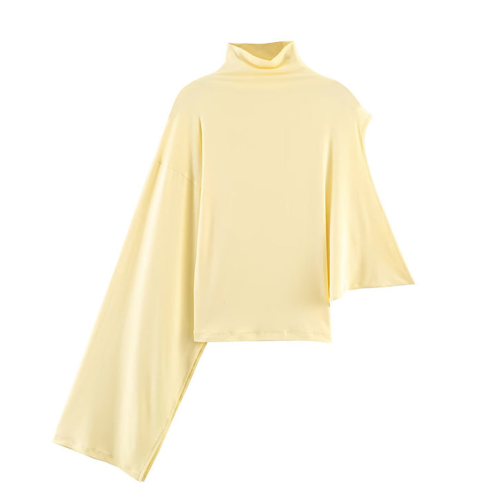 Damen Asymmetrisches Rollkragen-Shirt mit einarmigem Cape-Detail Drune
