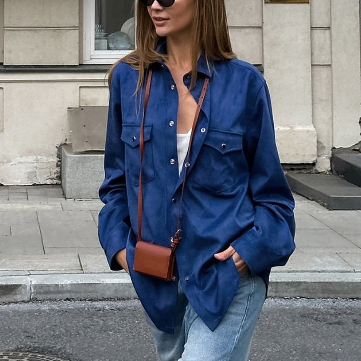 Damen Lässige Oversized-Hemdjacke mit Taschen und modischen Details Drune