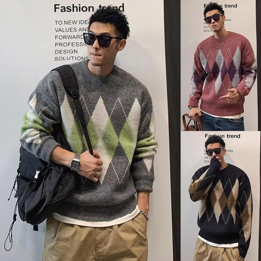 Damen Modischer Grobstrickpullover mit Rautenmuster Drune