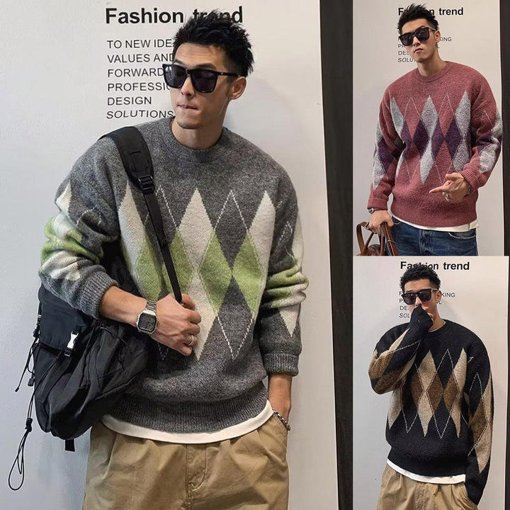Damen Modischer Grobstrickpullover mit Rautenmuster Drune