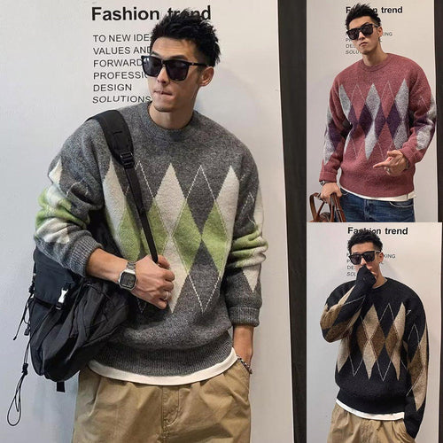 Damen Modischer Grobstrickpullover mit Rautenmuster Drune