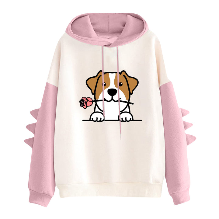 Damen nan Kapuzenpullover mit niedlichem Hunde‑und‑Katzen‑Print und 3D-Stacheln an den Ärmeln Drune