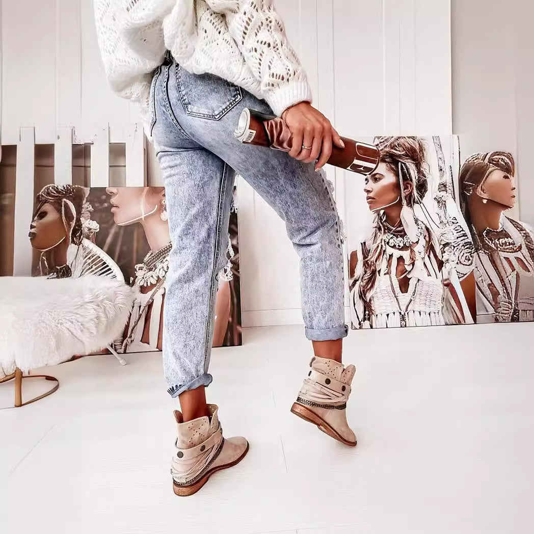 Damen Destroyed Boyfriend Jeans im lässigen Vintage-Stil mit hohem Bund Drune