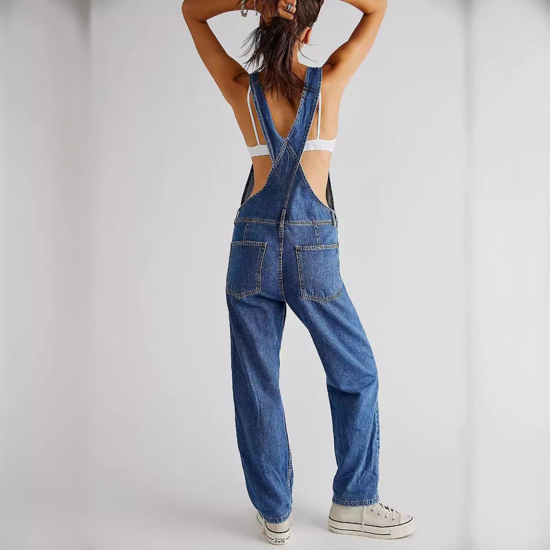 Damen lässige Denim-Latzhose mit praktischen Taschen und verstellbarem Bund Drune