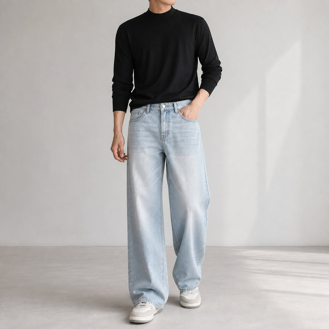 Damen High-Waist Wide-Leg Jeans aus softem Denim mit weitem Bein Drune