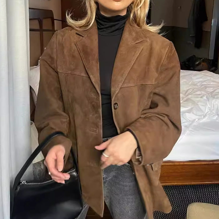 Damen Oversized Wollblazer mit strukturierten Ärmeln Drune
