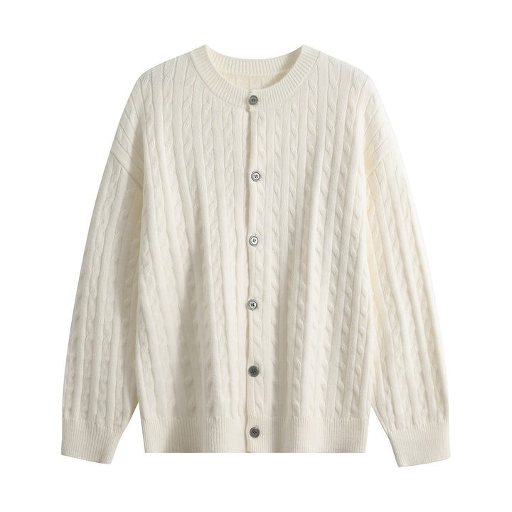 Damen Grobstrick-Cardigan mit Zopfmuster, Rundhalsausschnitt & durchgehender Knopfleiste Drune