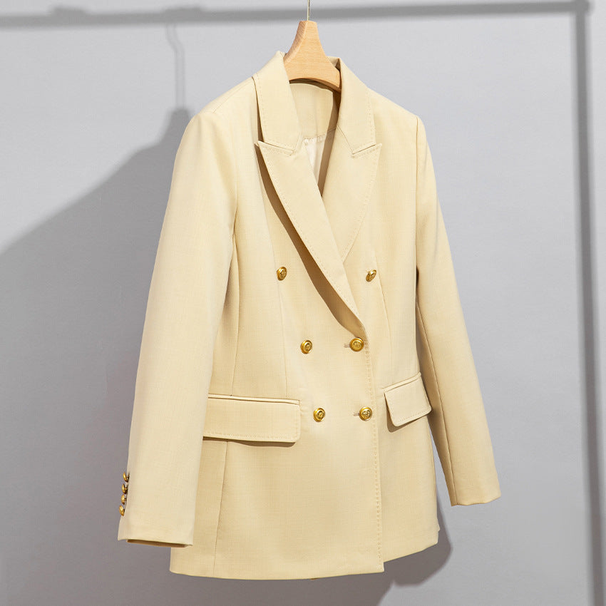 Damen Doppelreihiger Tailoring-Blazer mit Goldknöpfen und figurformenden Abnähern Drune