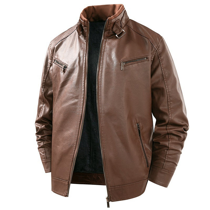 Herren Modische Lederjacke mit Fleece-Futter Drune