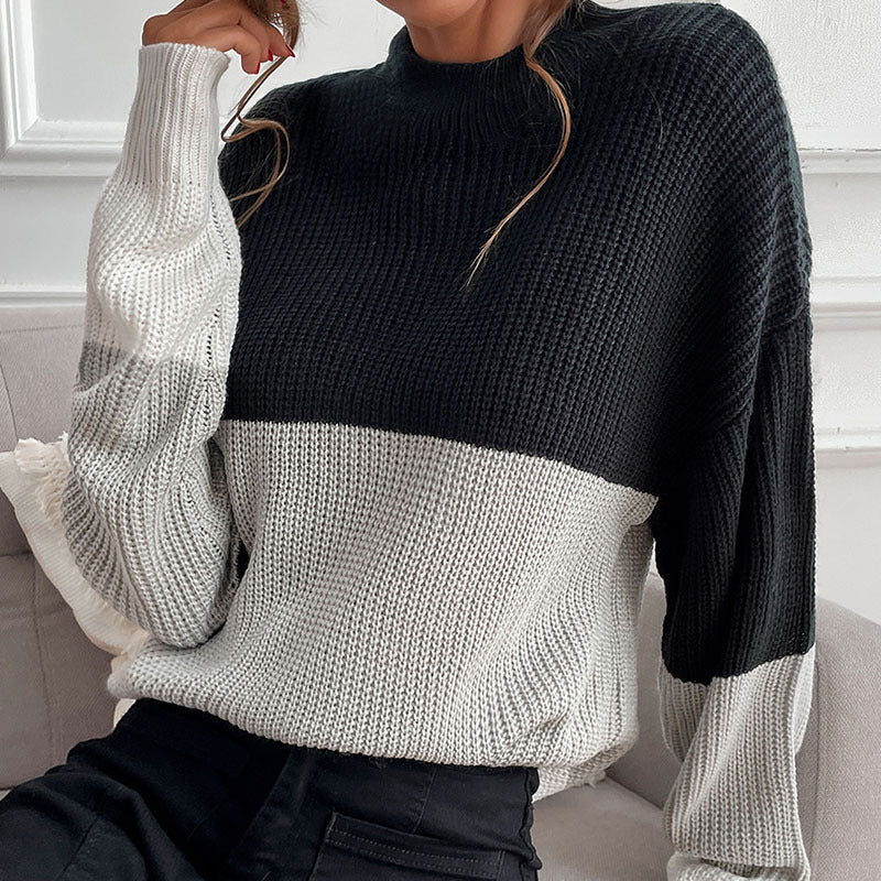 Damen Modischer Strickpullover mit hohem Kragen Drune